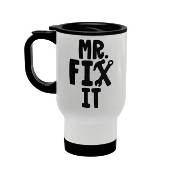 Mr fix it, Κούπα ταξιδιού ανοξείδωτη με καπάκι, διπλού τοιχώματος (θερμό) λευκή 450ml