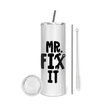 Mr fix it, Tumbler ποτήρι θερμό από ανοξείδωτο ατσάλι 600ml, με μεταλλικό καλαμάκι & βούρτσα καθαρισμού