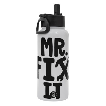 Mr fix it, Metal mug thermo White with Straw and Spout Lid (Stainless steel), double wall, 950ml