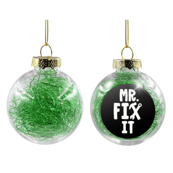 Mr fix it, Transparent Christmas tree ball ornament with green filling 8cm