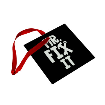 Mr fix it, Στολίδι Χριστουγεννιάτικο στολίδι γυάλινο τετράγωνο 9x9cm