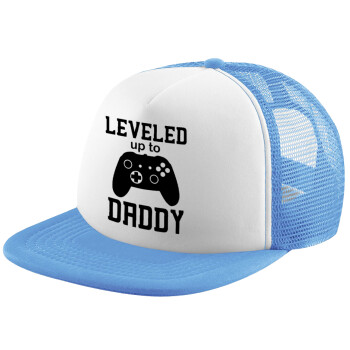 Leveled to Daddy, Child's Soft Trucker Hat with Blue/White Mesh (POLYESTER, CHILD, ONE SIZE)