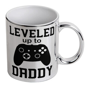 Leveled to Daddy, Mug ceramic, silver mirror, 330ml