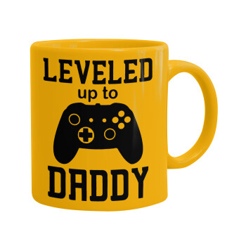 Leveled to Daddy, Ceramic coffee mug yellow, 330ml