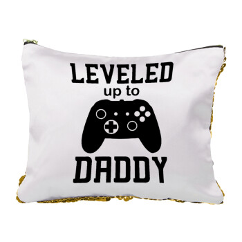 Leveled to Daddy, Sequin Gold Pouch Cosmetic Bag