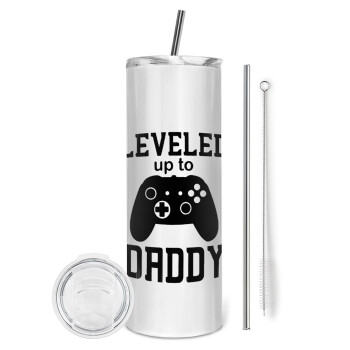 Leveled to Daddy, Eco friendly stainless steel tumbler 600ml, with metal straw & cleaning brush