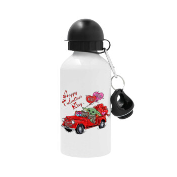 Yoda, happy valentines day (xoxo), Metal water bottle, White, aluminum 500ml