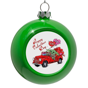 Yoda, happy valentines day (xoxo), Green Christmas tree ornament bauble 8cm