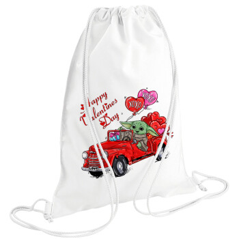 Yoda, happy valentines day (xoxo), Backpack pouch GYMBAG white (28x40cm)