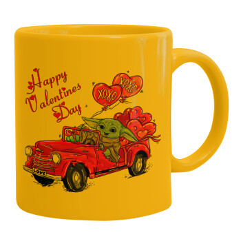 Yoda, happy valentines day (xoxo), Ceramic coffee mug yellow, 330ml (1pcs)