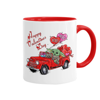 Yoda, happy valentines day (xoxo), Mug colored red, ceramic, 330ml