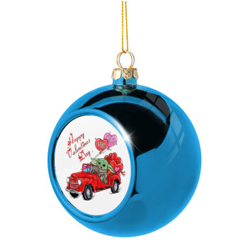 Yoda, happy valentines day (xoxo), Blue Christmas tree ball ornament 8cm