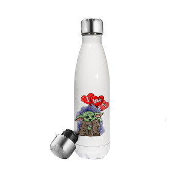 Yoda, i love you, Metal mug thermos White (Stainless steel), double wall, 500ml