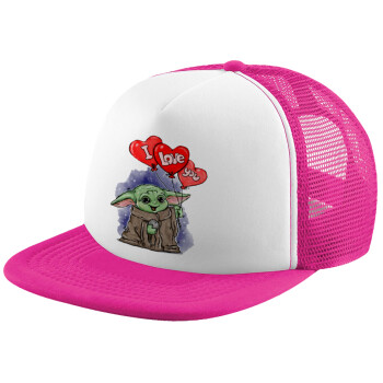 Yoda, i love you, Child's Soft Trucker Hat with Pink/White Mesh (POLYESTER, CHILD, ONE SIZE)