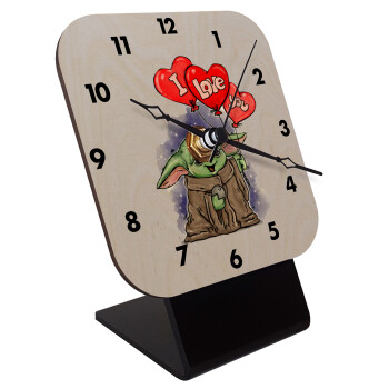 Yoda, i love you, Επιτραπέζιο ρολόι σε φυσικό ξύλο (10cm)