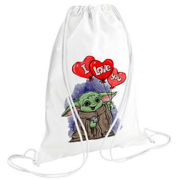 Yoda, i love you, Backpack pouch GYMBAG white (28x40cm)