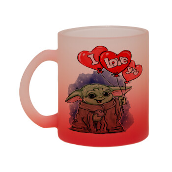 Yoda, i love you, Κούπα γυάλινη δίχρωμη με βάση το κόκκινο ματ, 330ml