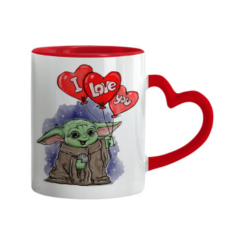 Yoda, i love you, Κούπα καρδιά χερούλι κόκκινη, κεραμική, 330ml