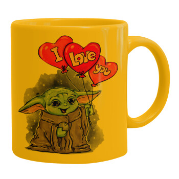 Yoda, i love you, Ceramic coffee mug yellow, 330ml (1pcs)