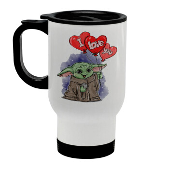 Yoda, i love you, Stainless steel travel mug with lid, double wall white 450ml