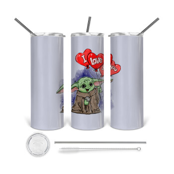 Yoda, i love you, 360 Eco friendly ποτήρι θερμό (tumbler) από ανοξείδωτο ατσάλι 600ml, με μεταλλικό καλαμάκι & βούρτσα καθαρισμού