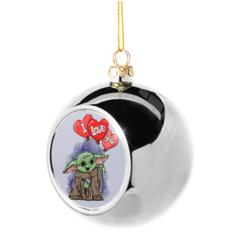 Yoda, i love you, Χριστουγεννιάτικη μπάλα δένδρου Ασημένια 8cm