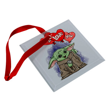 Yoda, i love you, Christmas ornament, glass square ornament 9x9cm