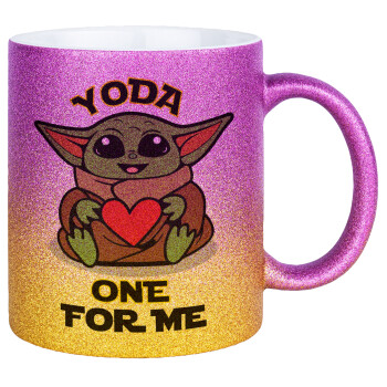 Yoda, one for me , Κούπα Χρυσή/Ροζ Glitter, κεραμική, 330ml