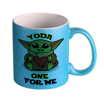 Yoda, one for me , Κούπα Σιέλ Glitter που γυαλίζει, κεραμική, 330ml