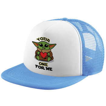 Yoda, one for me , Child's Soft Trucker Hat with Blue/White Mesh (POLYESTER, CHILD, ONE SIZE)