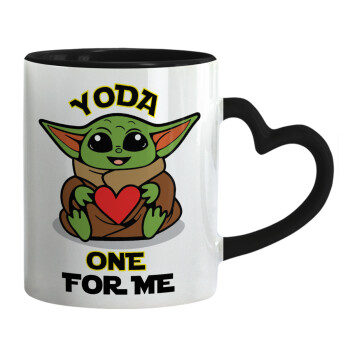 Yoda, one for me , Κούπα καρδιά χερούλι μαύρη, κεραμική, 330ml
