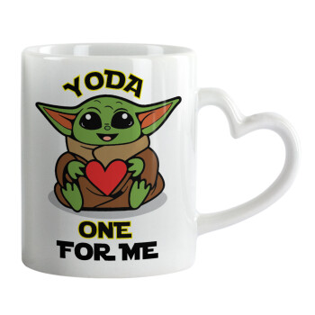 Yoda, one for me , Κούπα καρδιά χερούλι λευκή, κεραμική, 330ml