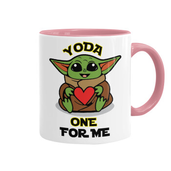 Yoda, one for me , Κούπα χρωματιστή ροζ, κεραμική, 330ml