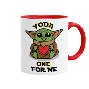 Yoda, one for me , Κούπα χρωματιστή κόκκινη, κεραμική, 330ml