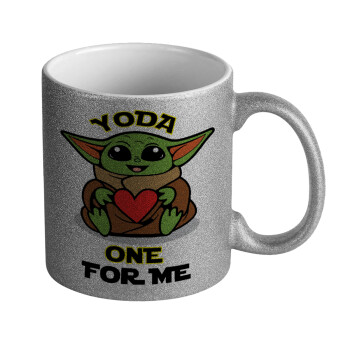 Yoda, one for me , Κούπα Ασημένια Glitter που γυαλίζει, κεραμική, 330ml