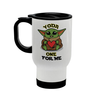 Yoda, one for me , Stainless steel travel mug with lid, double wall white 450ml