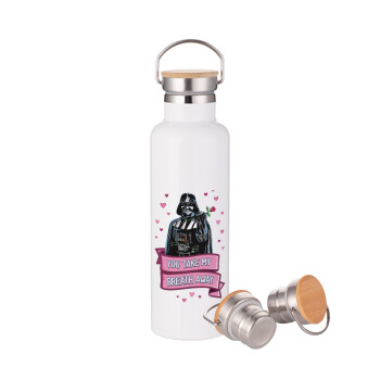 Darth Vader, you take my breath away, Stainless steel White with wooden lid (bamboo), double wall, 750ml