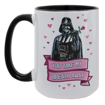 Darth Vader, you take my breath away, Κούπα Mega 15oz, κεραμική Μαύρη, 450ml