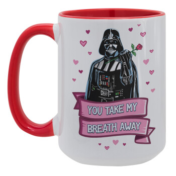 Darth Vader, you take my breath away, Κούπα Mega 15oz, κεραμική Κόκκινη, 450ml