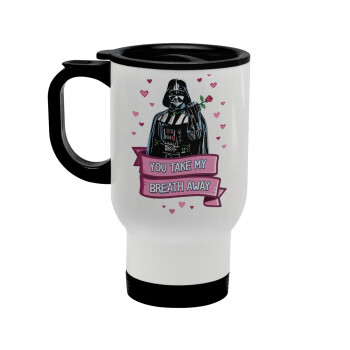 Darth Vader, you take my breath away, Stainless steel travel mug with lid, double wall white 450ml