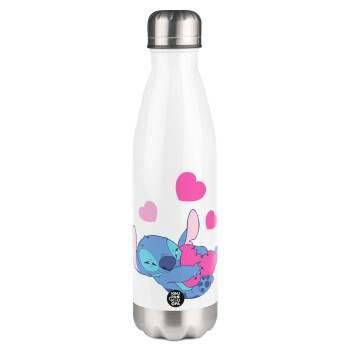 Lilo & Stitch hugs and hearts, Metal mug thermos White (Stainless steel), double wall, 500ml