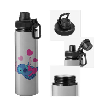 Lilo & Stitch hugs and hearts, Metallic water bottle with safety cap, 850ml aluminum