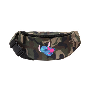 Lilo & Stitch hugs and hearts, Unisex waist bag (banana) in Jungle camouflage color with 2 pockets