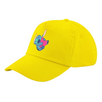 Lilo & Stitch hugs and hearts, Child's Baseball Cap, 100% Cotton Twill, Yellow (COTTON, CHILD, UNISEX, ONE SIZE)