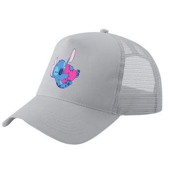 Lilo & Stitch hugs and hearts, Adult Structured Trucker Hat, with Mesh, GRAY (100% COTTON, ADULT, UNISEX, ONE SIZE)