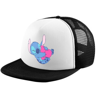 Lilo & Stitch hugs and hearts, Child's Soft Trucker Hat with BLACK/WHITE Mesh (POLYESTER, CHILD, ONE SIZE)