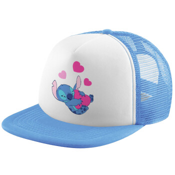 Lilo & Stitch hugs and hearts, Καπέλο Soft Trucker με Δίχτυ Γαλάζιο/Λευκό