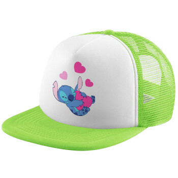 Lilo & Stitch hugs and hearts, Καπέλο Soft Trucker με Δίχτυ Πράσινο/Λευκό