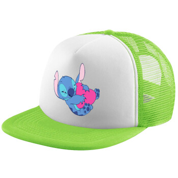 Lilo & Stitch hugs and hearts, Child's Soft Trucker Hat with Green/White Mesh (POLYESTER, CHILDREN'S, ONE SIZE)