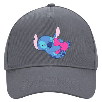 Lilo & Stitch hugs and hearts, Ultimate Adult Hat Grey, (100% COTTON DRILL, ADULT, UNISEX, ONE SIZE)